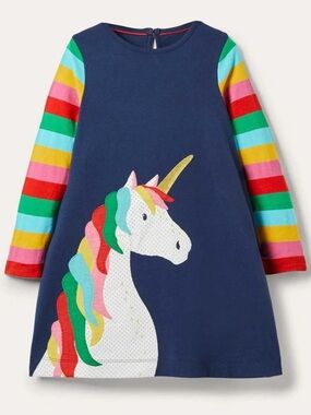 Mini Boden Unicorn Applique Dress Girls size 6-7 years rainbow